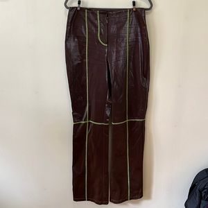 I.AM.GIA - brown with green stitching pleather pants - size L